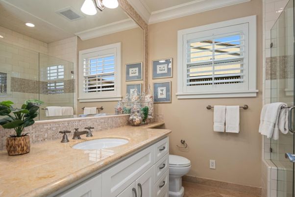 Bathroom, Glass Shower, Interior, Recessed Lighting