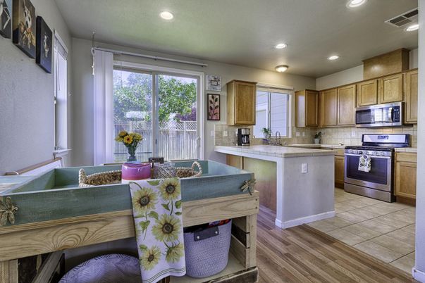 Interior, Kitchen, Recessed Lighting, Wood Texture Flooring