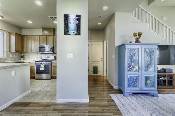 Interior, Kitchen, Recessed Lighting, Wood Texture Flooring