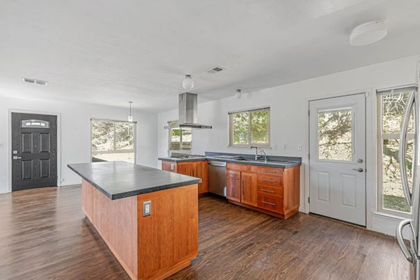 Interior, Kitchen, Pendant Lights, Wood Texture Flooring