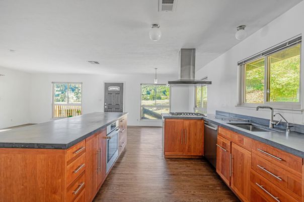Interior, Kitchen, Pendant Lights, Wood Texture Flooring