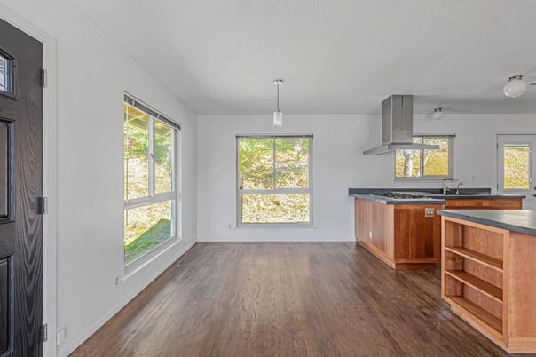 Interior, Kitchen, Pendant Lights, Wood Texture Flooring