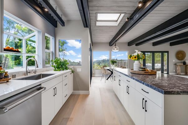 Interior, Kitchen, Stainless Steel Appliances, Wooden Beams, Wooden Ceilings, Wood Texture Flooring