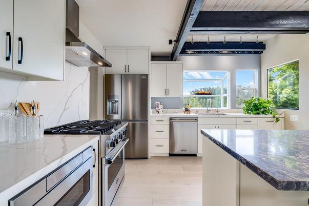 Interior, Kitchen, Stainless Steel Appliances, Wood Texture Flooring