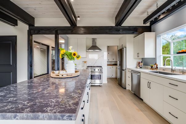 Interior, Kitchen, Stainless Steel Appliances, Wooden Beams, Wooden Ceilings, Wood Texture Flooring