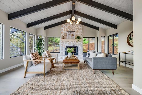 Fireplace, Interior, Living room, Wooden Beams, Wood Texture Flooring