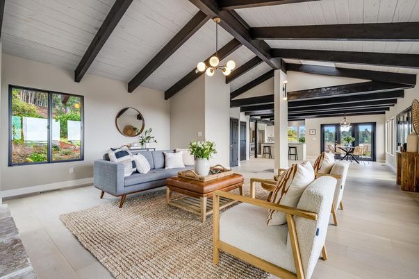 Interior, Living room, Pendant Lights, Wooden Beams, Wood Texture Flooring
