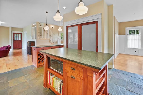 Interior, Kitchen, Pendant Lights, Recessed Lighting, Wood Texture Flooring