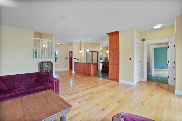Interior, Kitchen, Living room, Pendant Lights, Wood Texture Flooring