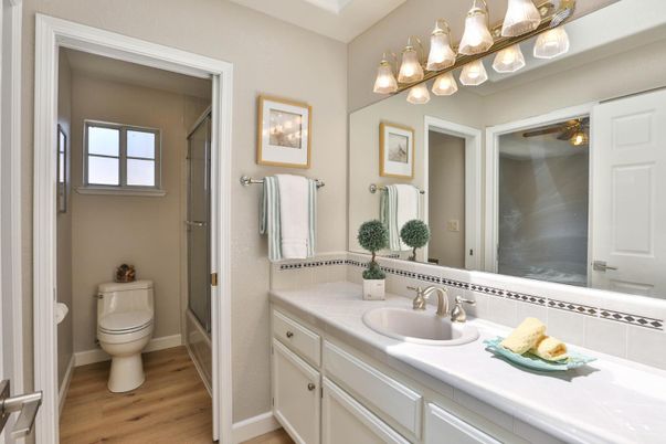 Bathroom, Interior, Tile Countertops, Wood Texture Flooring