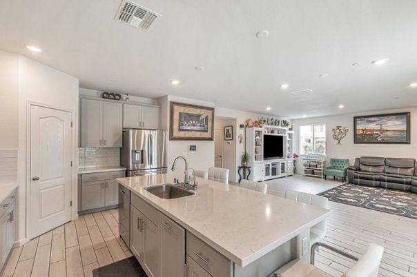 Interior, Kitchen, Living room, Recessed Lighting, Stainless Steel Appliances, Wood Texture Flooring