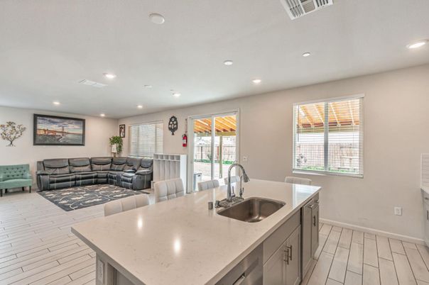 Interior, Kitchen, Living room, Recessed Lighting, Wood Texture Flooring