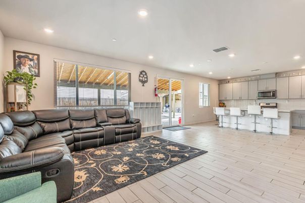 Interior, Kitchen, Living room, Recessed Lighting, Wood Texture Flooring