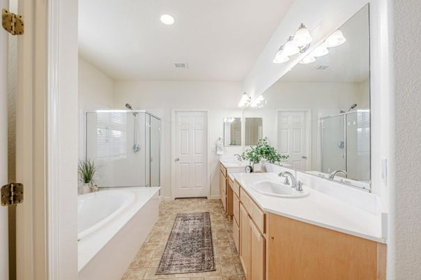 Bathroom, Dual Sink Vanities, Glass Shower, Interior, Recessed Lighting