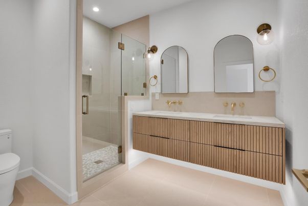Bathroom, Dual Sink Vanities, Glass Shower, Interior, Recessed Lighting