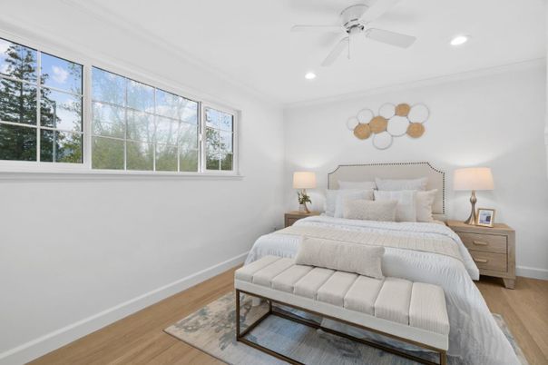 Bedroom, Interior, Recessed Lighting, Wood Texture Flooring