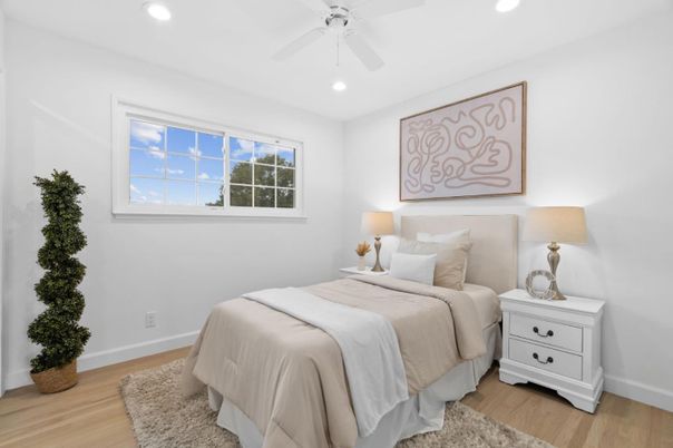 Bedroom, Interior, Recessed Lighting, Wood Texture Flooring