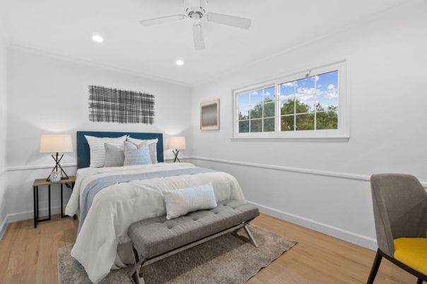 Bedroom, Interior, Recessed Lighting, Wood Texture Flooring