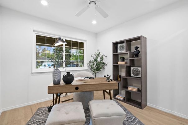 Home Office, Interior, Recessed Lighting, Wood Texture Flooring