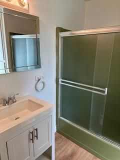 Bathroom, Glass Shower, Interior, Wood Texture Flooring