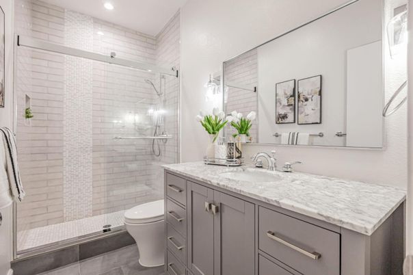 Bathroom, Glass Shower, Interior, Recessed Lighting