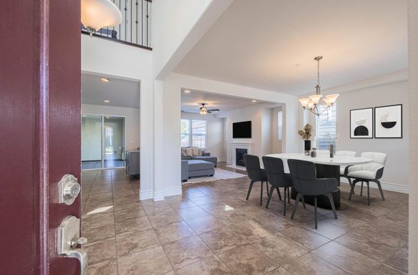 Chandelier, Dining room, Fireplace, Interior, Living room, Recessed Lighting