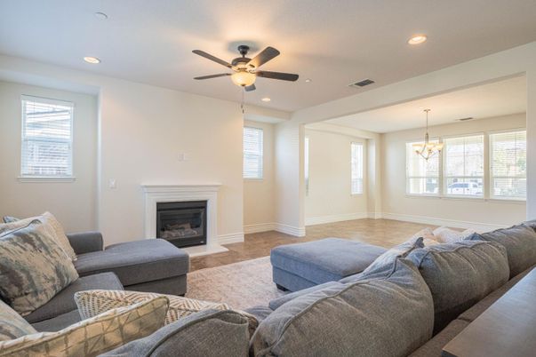 Chandelier, Fireplace, Interior, Living room, Recessed Lighting