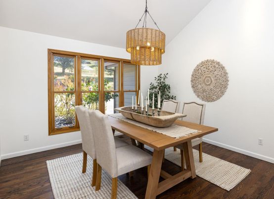 Chandelier, Dining room, Interior, Wood Texture Flooring