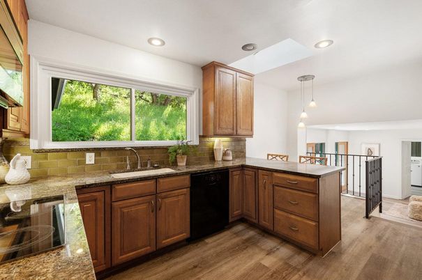 Interior, Kitchen, Pendant Lights, Recessed Lighting, Wood Texture Flooring