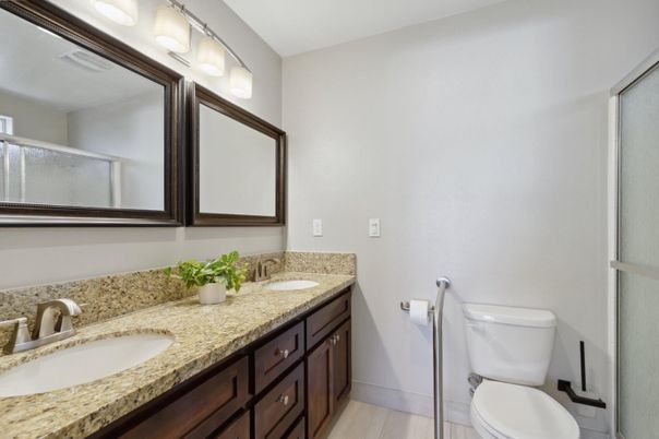 Bathroom, Dual Sink Vanities, Interior, Wood Texture Flooring