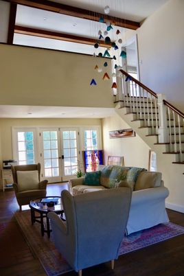 Interior, Living room, Pendant Lights, Recessed Lighting, Wooden Beams, Wood Texture Flooring