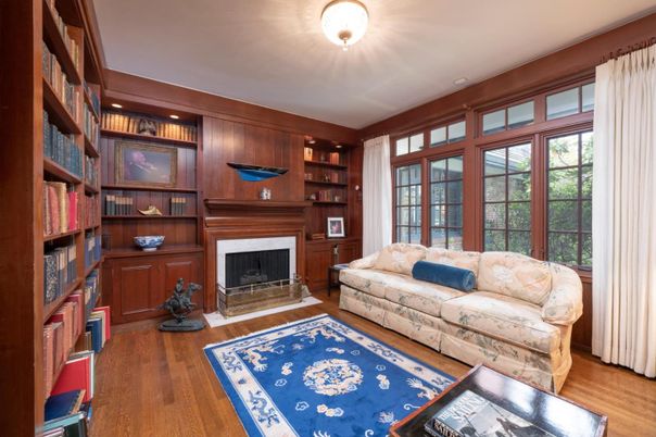 Fireplace, Interior, Living room, Recessed Lighting, Wood Texture Flooring, Wooden Walls