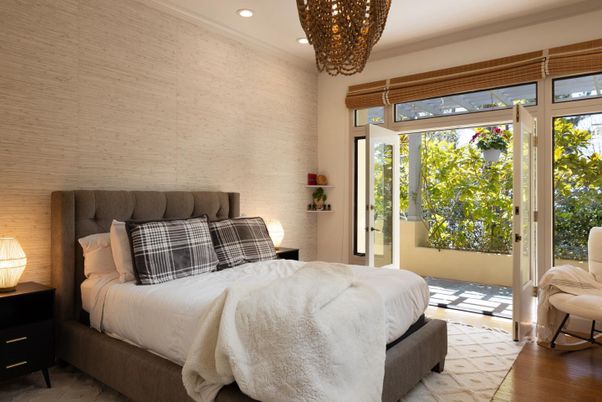 Bedroom, Chandelier, Interior, Pendant Lights, Recessed Lighting, Wood Texture Flooring