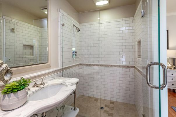 Bathroom, Glass Shower, Interior, Recessed Lighting