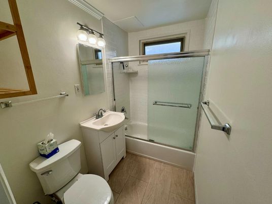 Bathroom, Glass Shower, Interior, Wood Texture Flooring
