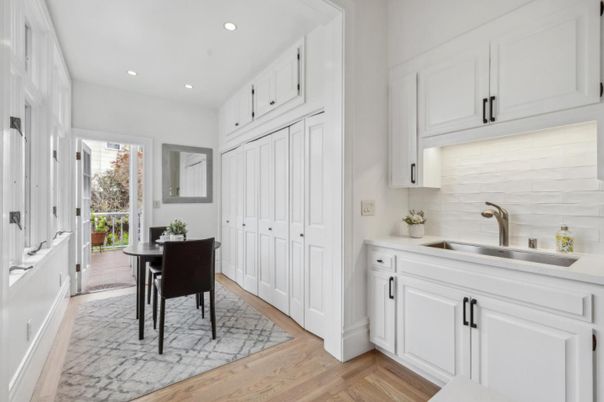 Dining room, Interior, Kitchen, Recessed Lighting, Wood Texture Flooring