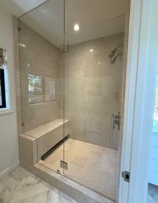 Bathroom, Glass Shower, Interior, Marble, Recessed Lighting