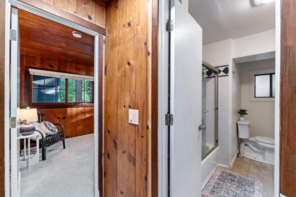 Bathroom, Glass Shower, Interior, Wooden Walls