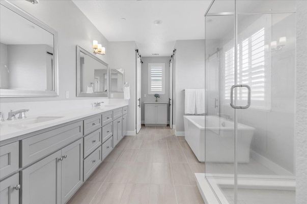 Bathroom, Dual Sink Vanities, Free Standing Baths, Glass Shower, Interior
