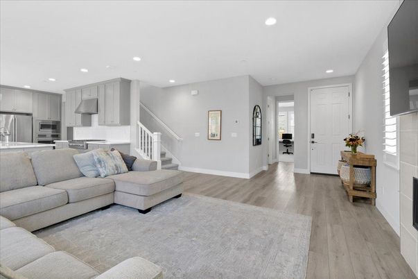 Interior, Kitchen, Living room, Recessed Lighting, Stainless Steel Appliances, Wood Texture Flooring