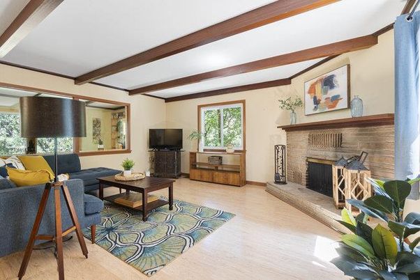 Fireplace, Interior, Living room, Wooden Beams, Wood Texture Flooring