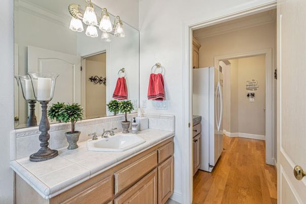 Bathroom, Interior, Tile Countertops, Wood Texture Flooring