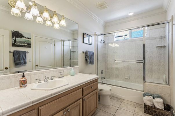 Bathroom, Glass Shower, Interior, Recessed Lighting, Tile Countertops