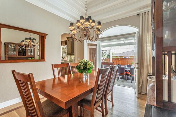Chandelier, Dining room, Interior, Wood Texture Flooring