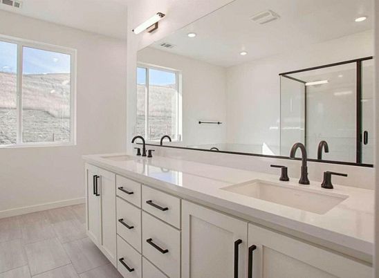 Bathroom, Dual Sink Vanities, Glass Shower, Interior, Recessed Lighting