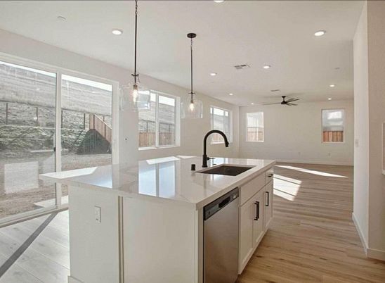 Interior, Kitchen, Pendant Lights, Recessed Lighting, Wood Texture Flooring