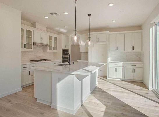 Interior, Kitchen, Pendant Lights, Recessed Lighting, Wood Texture Flooring