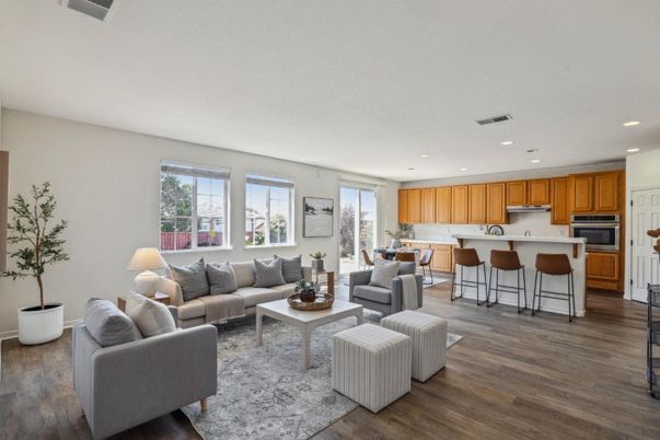 Interior, Kitchen, Living room, Recessed Lighting, Stainless Steel Appliances, Wood Texture Flooring
