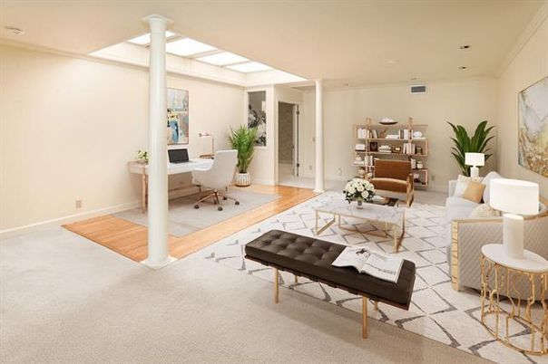 Home Office, Interior, Living room, Recessed Lighting, Wood Texture Flooring