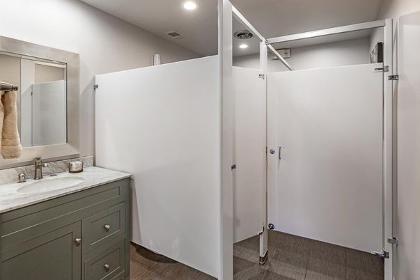 Bathroom, Interior, Recessed Lighting, Wood Texture Flooring